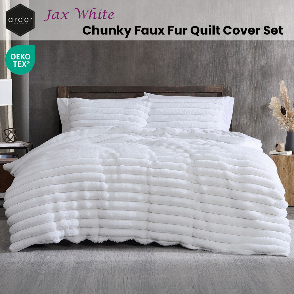 Ardor Jax White Chunky Faux Fur Quilt Cover Set Queen