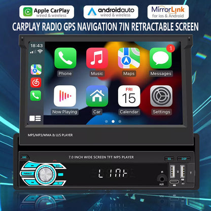 7in Universal Retractable Screen For Apple Carplay AndroidAuto With 12LED Rearview Camera