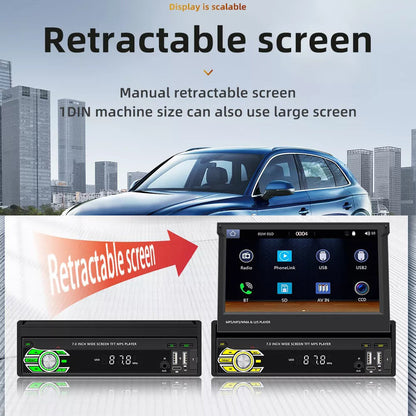 7in Universal Retractable Screen For Apple Carplay AndroidAuto With 12LED Rearview Camera