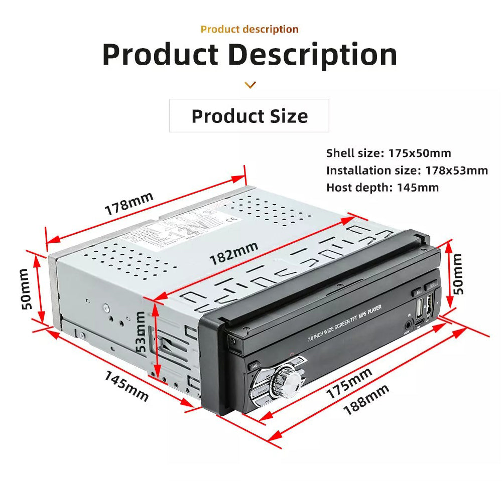 7in Universal Retractable Screen For Apple Carplay AndroidAuto With 12LED Rearview Camera