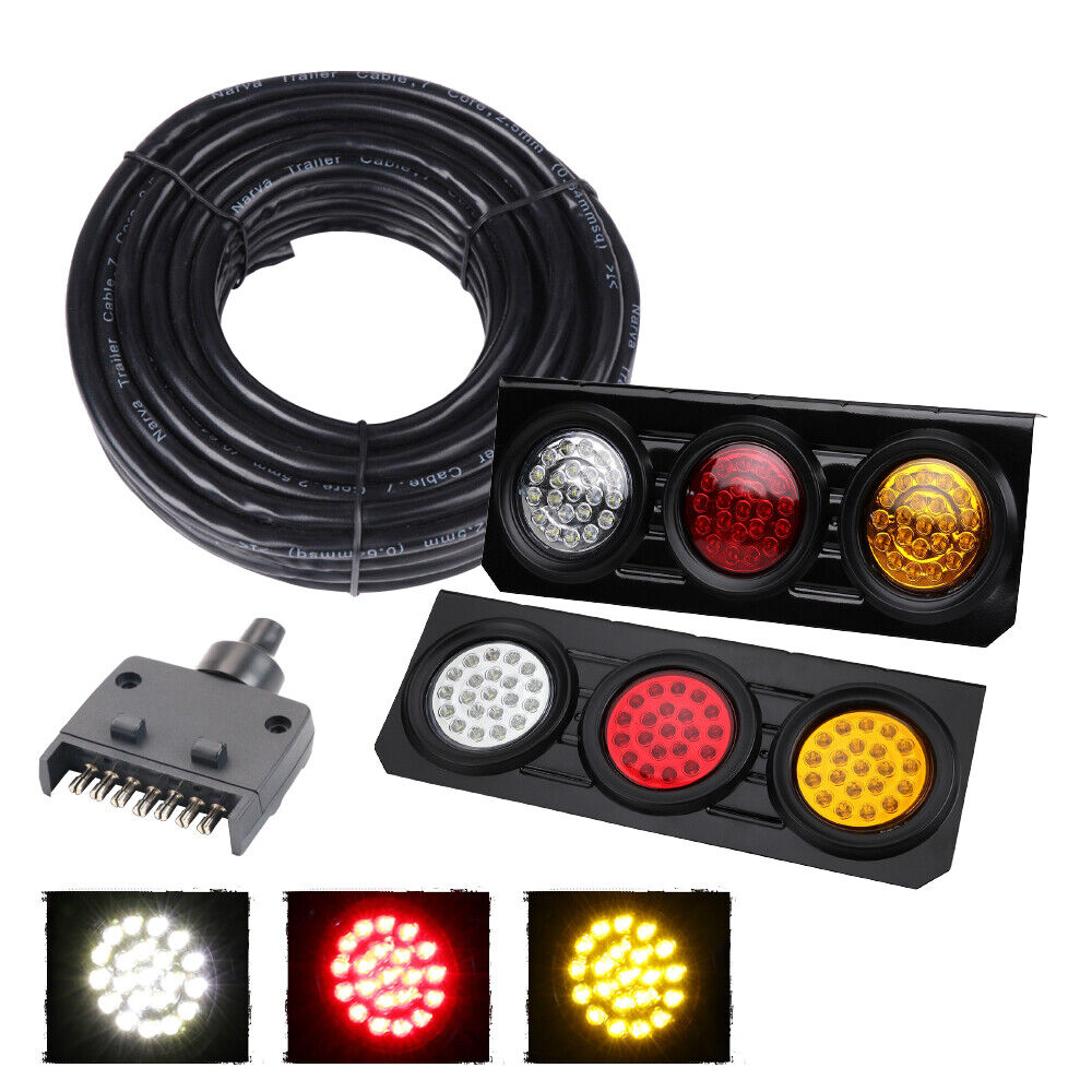 63 LED Trailer Tail Light Pair Plug 7m 5 Core