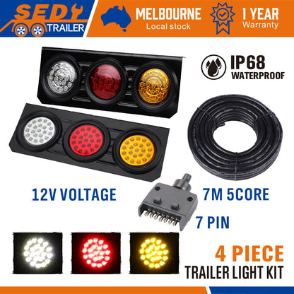 63 LED Trailer Tail Light Pair Plug 7m 5 Core