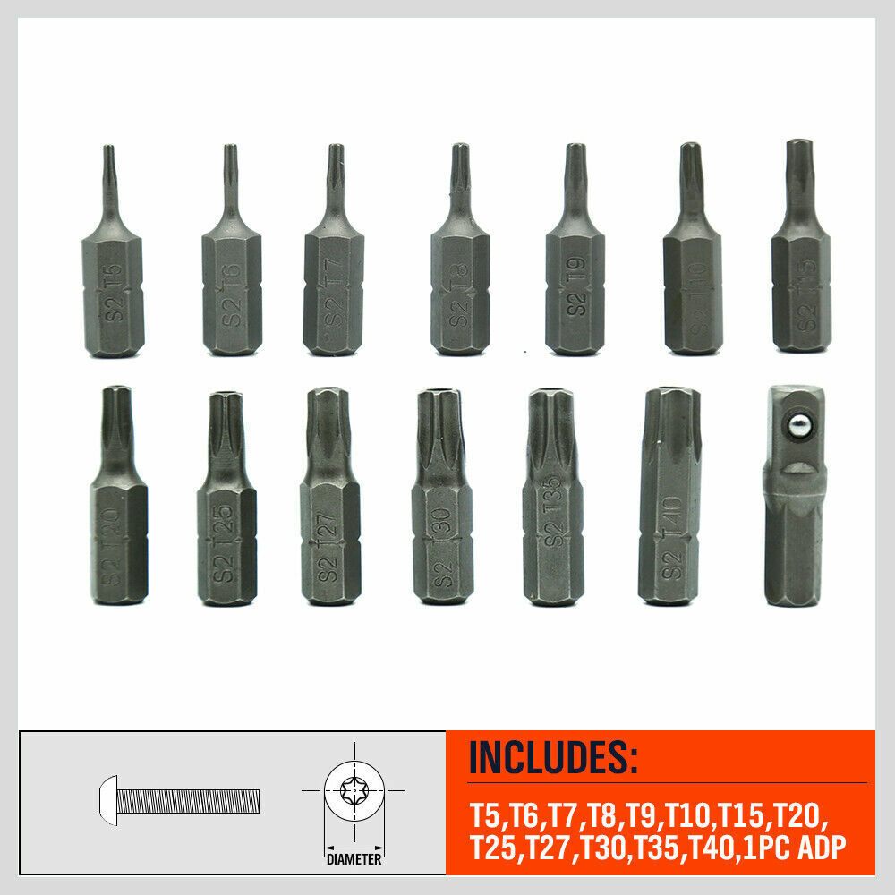 14Pack Torx Key Bit Tamper Proof Star Wrench Bits T5-T40