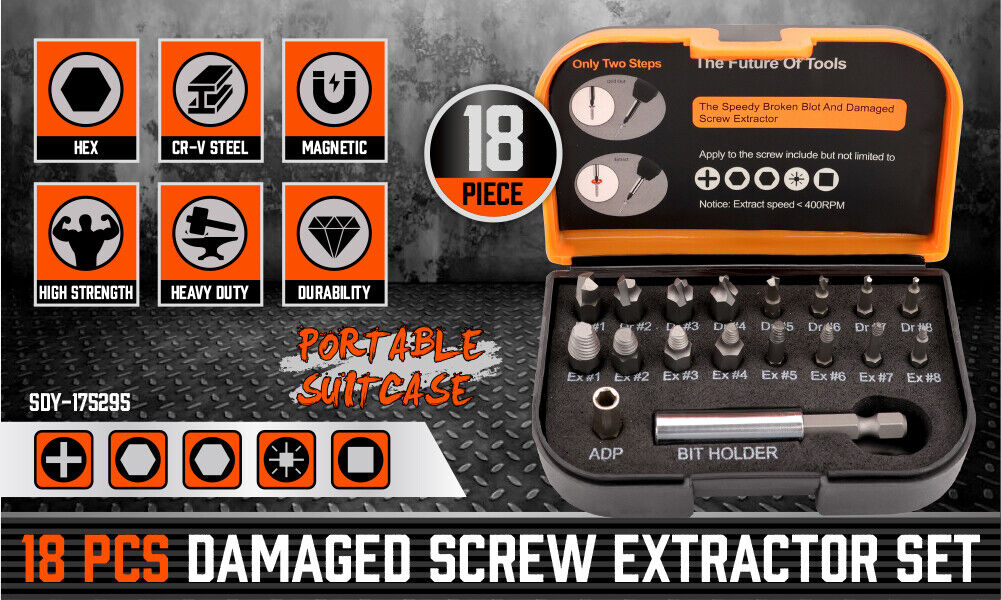 18x Magnetic Damaged Screw Extractor Broken Drill Bit Remover Hex