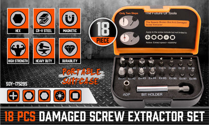 18x Magnetic Damaged Screw Extractor Broken Drill Bit Remover Hex