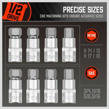 36-Piece Hex Bit Socket Set, SAE and Metric Sizes, S2