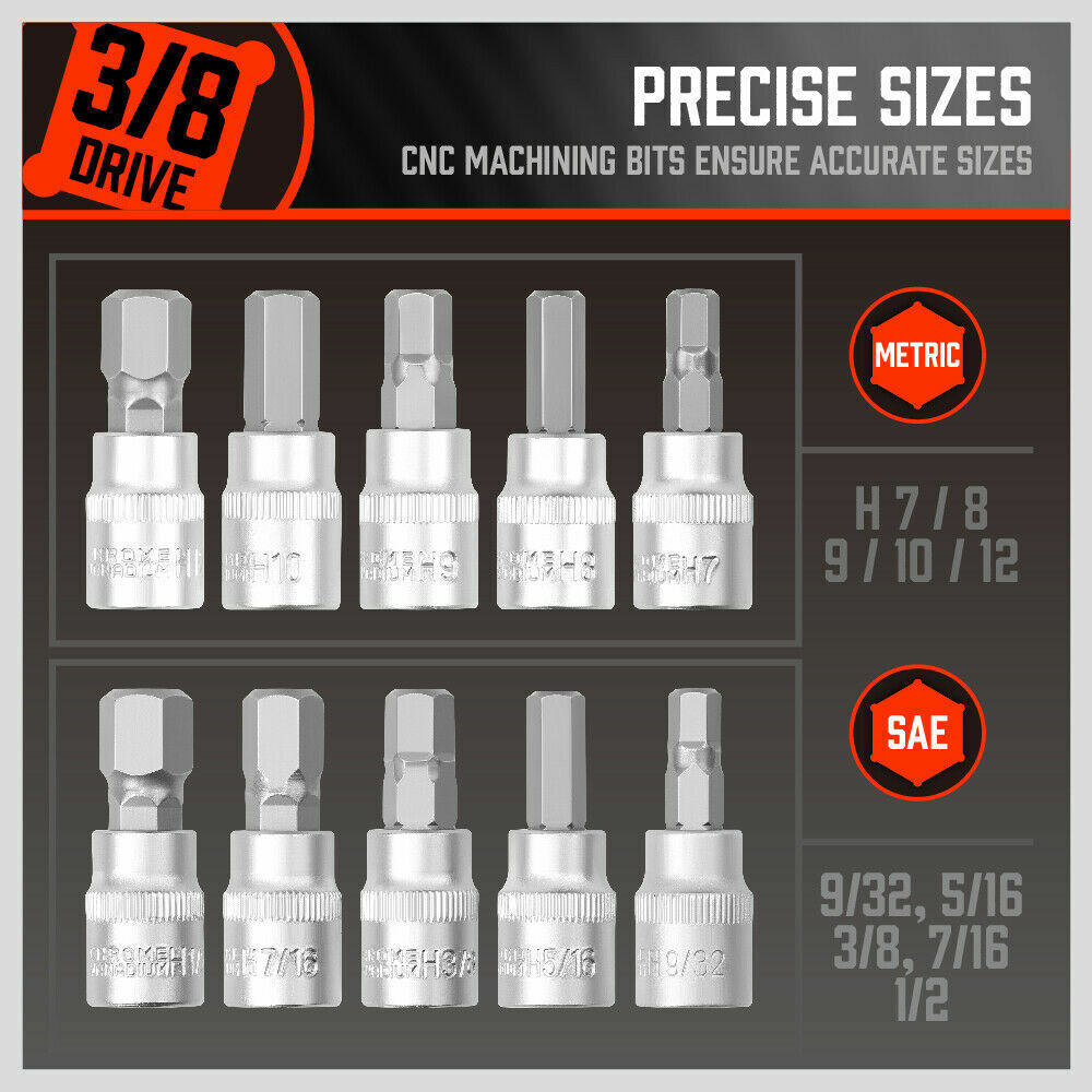 36-Piece Hex Bit Socket Set, SAE and Metric Sizes, S2