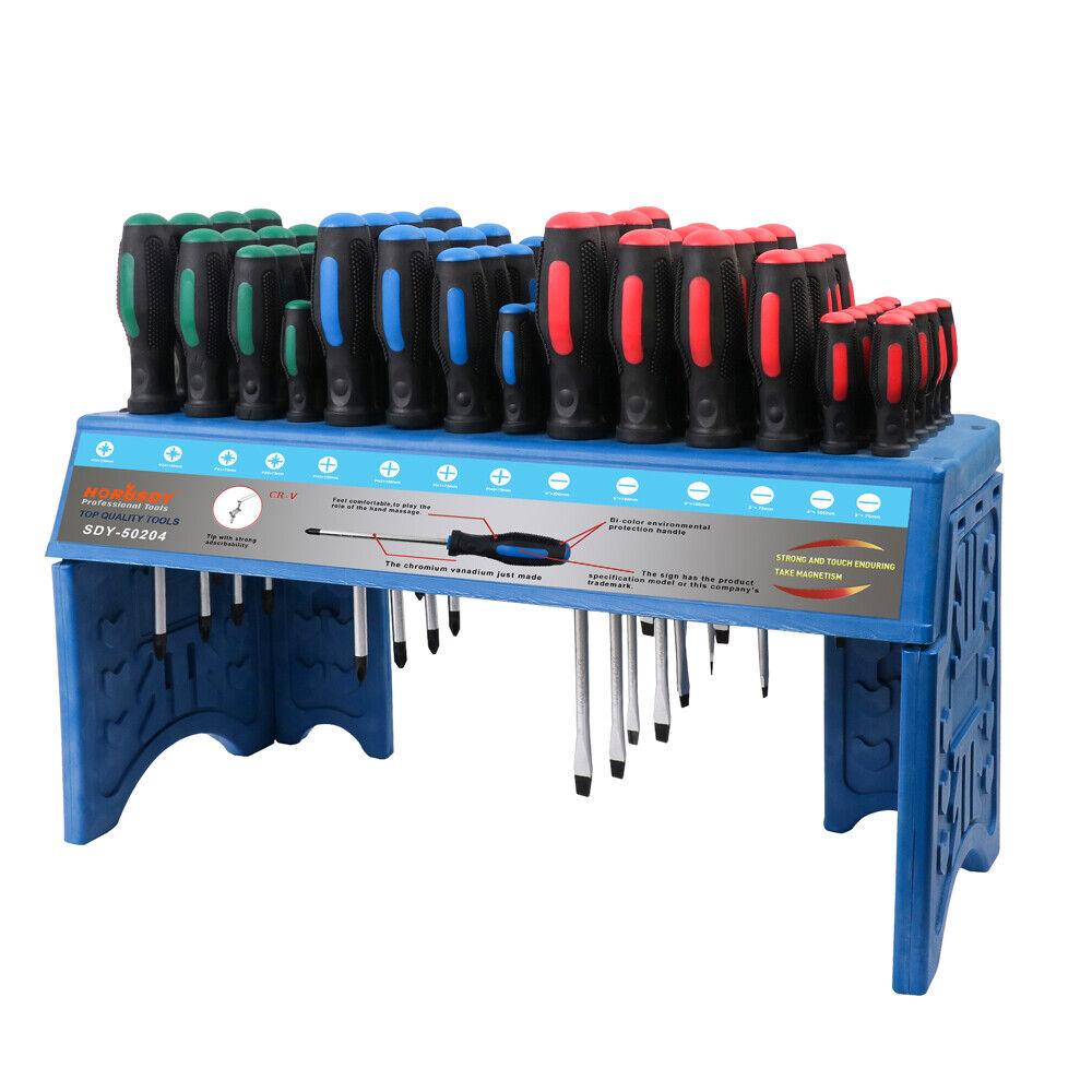 64-Piece Screwdriver with Stand Wall Mount Magnetic Tips Precision Au