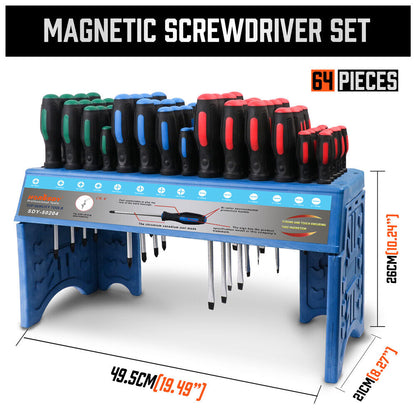 64-Piece Screwdriver with Stand Wall Mount Magnetic Tips Precision Au