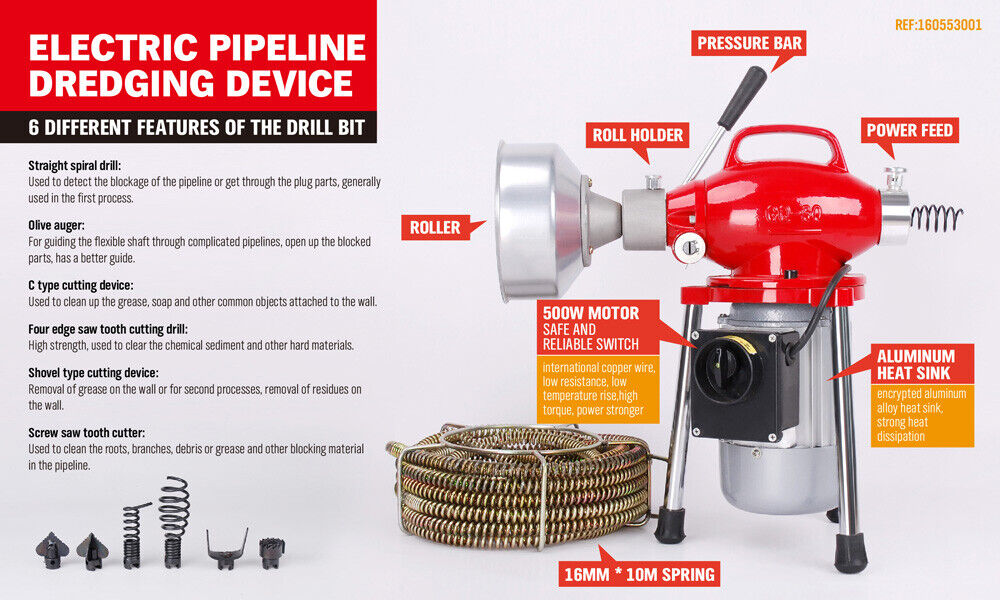 400W Drain Cleaner Electric Eel Rigid Plumbing Sewerage Pipe Machine