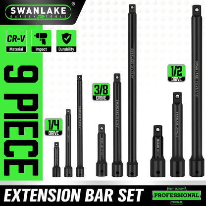 9Packs Extension Bar 1/4" 3/8" 1/2" Black Drive Socket Auto