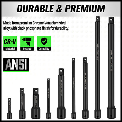 9Packs Extension Bar 1/4" 3/8" 1/2" Black Drive Socket Auto