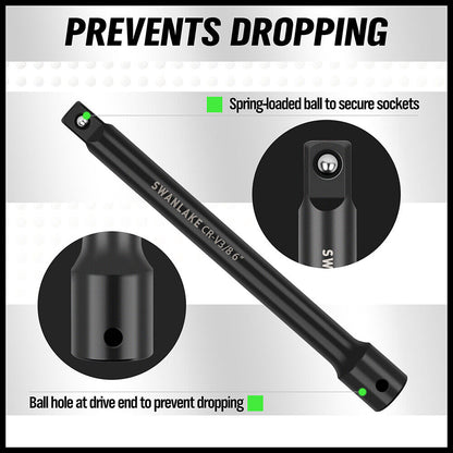 9Packs Extension Bar 1/4" 3/8" 1/2" Black Drive Socket Auto