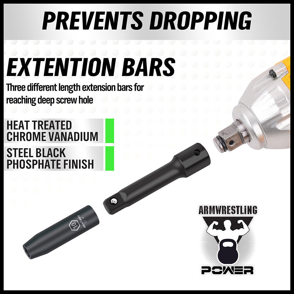 9Packs Extension Bar 1/4" 3/8" 1/2" Black Drive Socket Auto