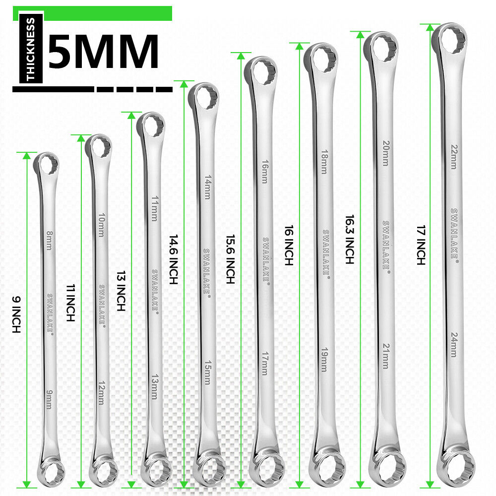 8PC Aviation Spanner Extra Long Wrench Double Ring CRV With