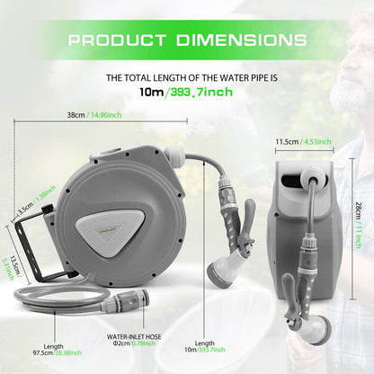 10M Retractable Garden Air Hose Reel Storage Auto Rewind Wall