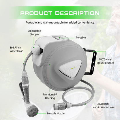 10M Retractable Garden Air Hose Reel Storage Auto Rewind Wall