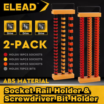 2-Pack Socket Rail & Bit Holder 1/4 3/8 1/2 Drive