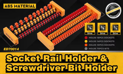 2-Pack Socket Rail & Bit Holder 1/4 3/8 1/2 Drive