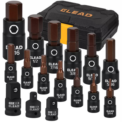 16Pack SAE Hex Bit Impact Socket 5/64"-9/16" Allen Socket Socket