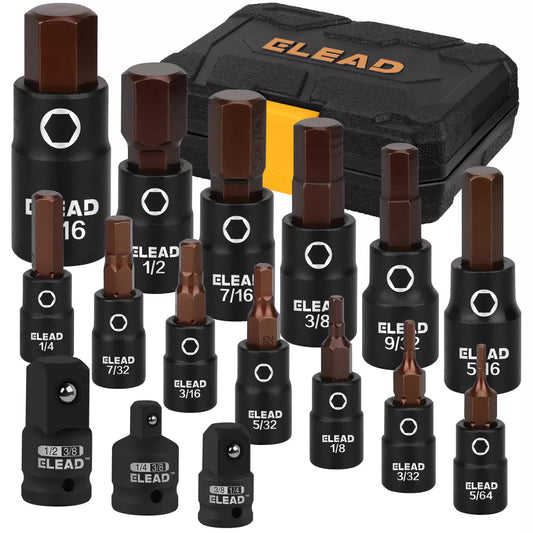 16Pack SAE Hex Bit Impact Socket 5/64"-9/16" Allen Socket Socket