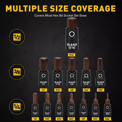 16Pack SAE Hex Bit Impact Socket 5/64"-9/16" Allen Socket Socket