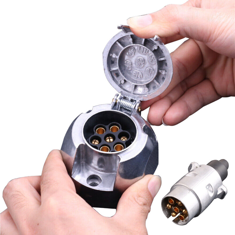 7 Pin Male + Female Round Trailer Plug LARGE Adapter