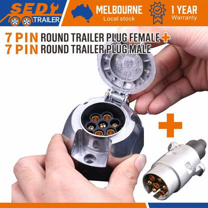7 Pin Male + Female Round Trailer Plug LARGE Adapter
