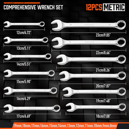 12x Metric Combination Spanner Ring Open Ended Combo Wrench CRV