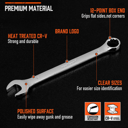 12x Metric Combination Spanner Ring Open Ended Combo Wrench CRV