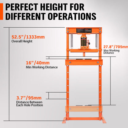 12-Ton Hydraulic Heavy-Duty Floor Shop Press H-Frame Straightening Metal Garages