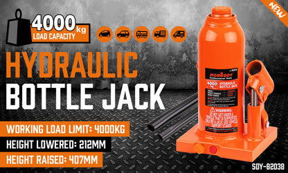 4-Ton (8,000 LBs) Hydraulic Bottle Jack Heavy-Duty Car Lifter with