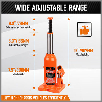 4-Ton (8,000 LBs) Hydraulic Bottle Jack Heavy-Duty Car Lifter with