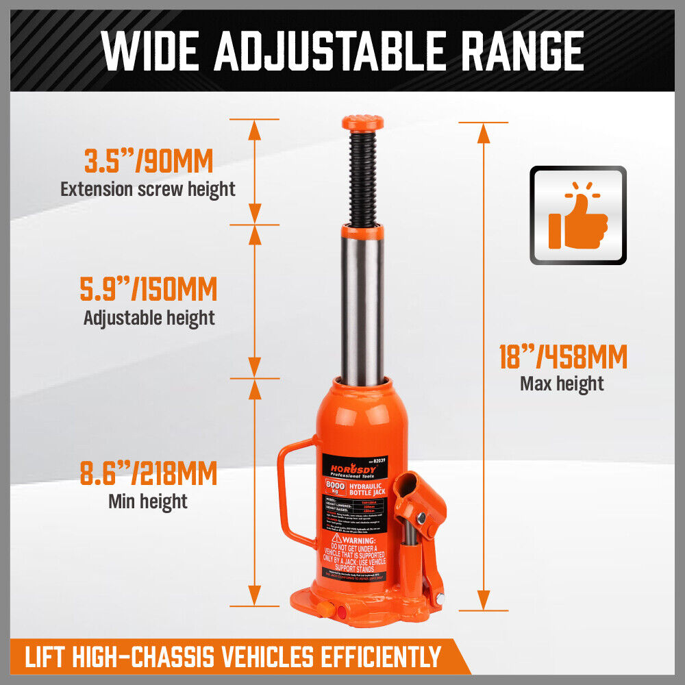 8-Ton (16,000 LBs) Hydraulic Bottle Jack Heavy-Duty Car Lifter with