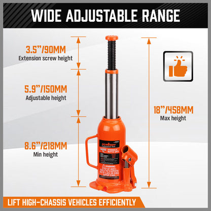 8-Ton (16,000 LBs) Hydraulic Bottle Jack Heavy-Duty Car Lifter with