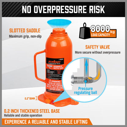 8-Ton (16,000 LBs) Hydraulic Bottle Jack Heavy-Duty Car Lifter with