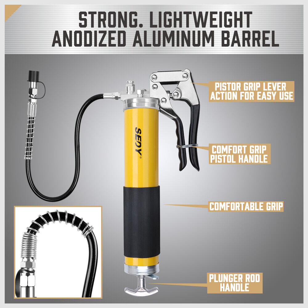 18inch Grease Gun 8000PSI Pistol Grip Flex Hose Heavy-Duty Barrel