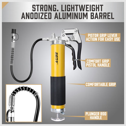 18inch Grease Gun 8000PSI Pistol Grip Flex Hose Heavy-Duty Barrel