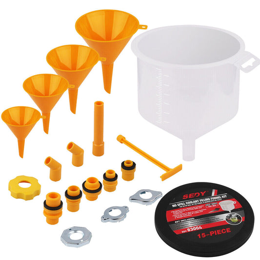 19-Piece No-Spill Radiator Coolant Refilling Funnel Spill Proof Radiator Bleeder