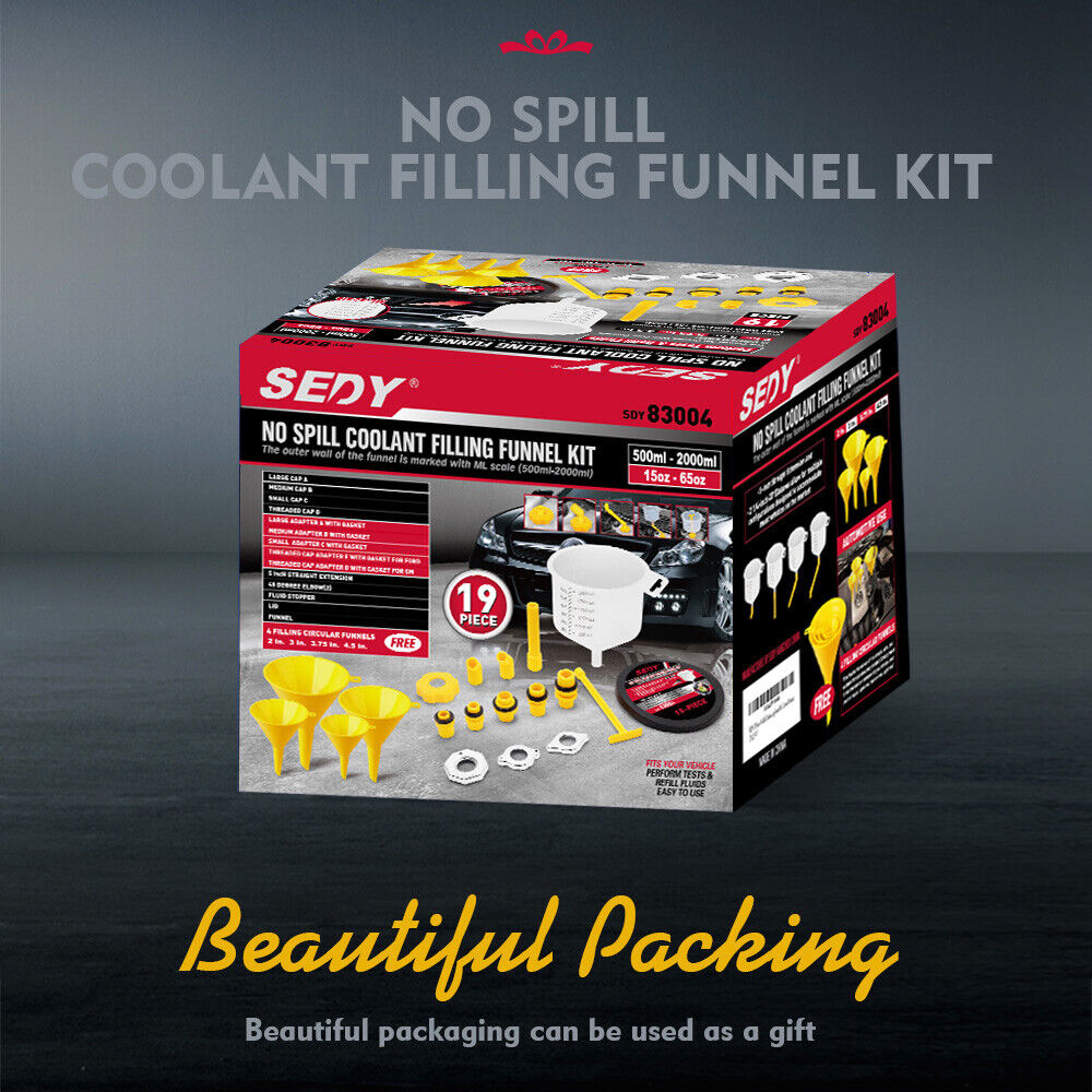 19-Piece No-Spill Radiator Coolant Refilling Funnel Spill Proof Radiator Bleeder