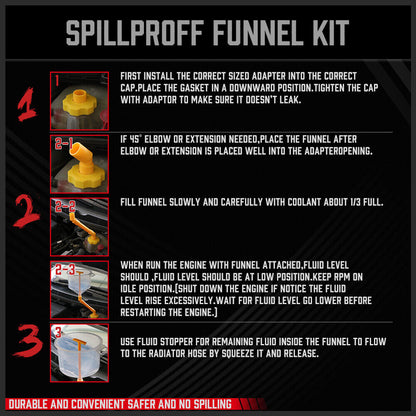 19-Piece No-Spill Radiator Coolant Refilling Funnel Spill Proof Radiator Bleeder