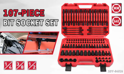 107Pack Hex & Torx Bit Socket E-Torx Extra Long Allen