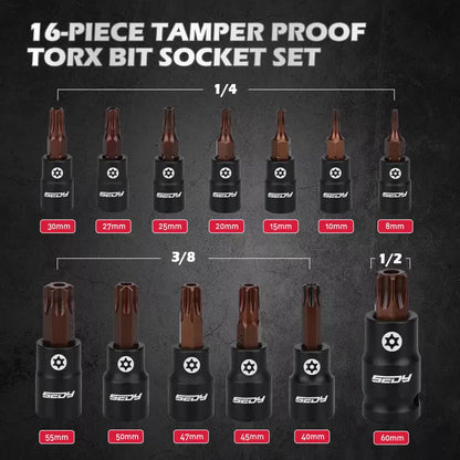 16-Piece Torx Star Bit Socket Magnetic Socket Rail Organizer T8-T60
