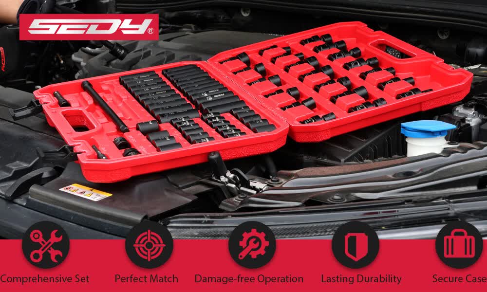 71-Pieces 3/8" Drive Master Impact Socket Set SAE Metric Universal Joint Adapter