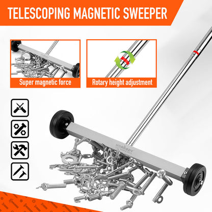 17inch Telescoping Magnetic Sweeper Magnet Broom Rolling Pick Up 8.8Lbs