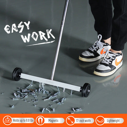 17inch Telescoping Magnetic Sweeper Magnet Broom Rolling Pick Up 8.8Lbs