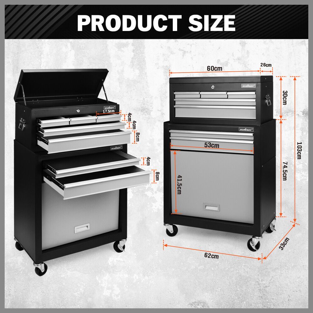 HORUSDY 7 Drawer Tool Box Trolley Cabinet Storage Cart Garage