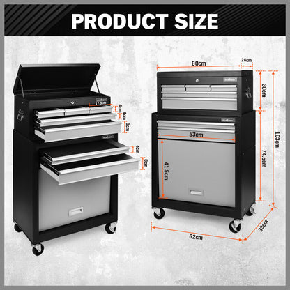 HORUSDY 7 Drawer Tool Box Trolley Cabinet Storage Cart Garage