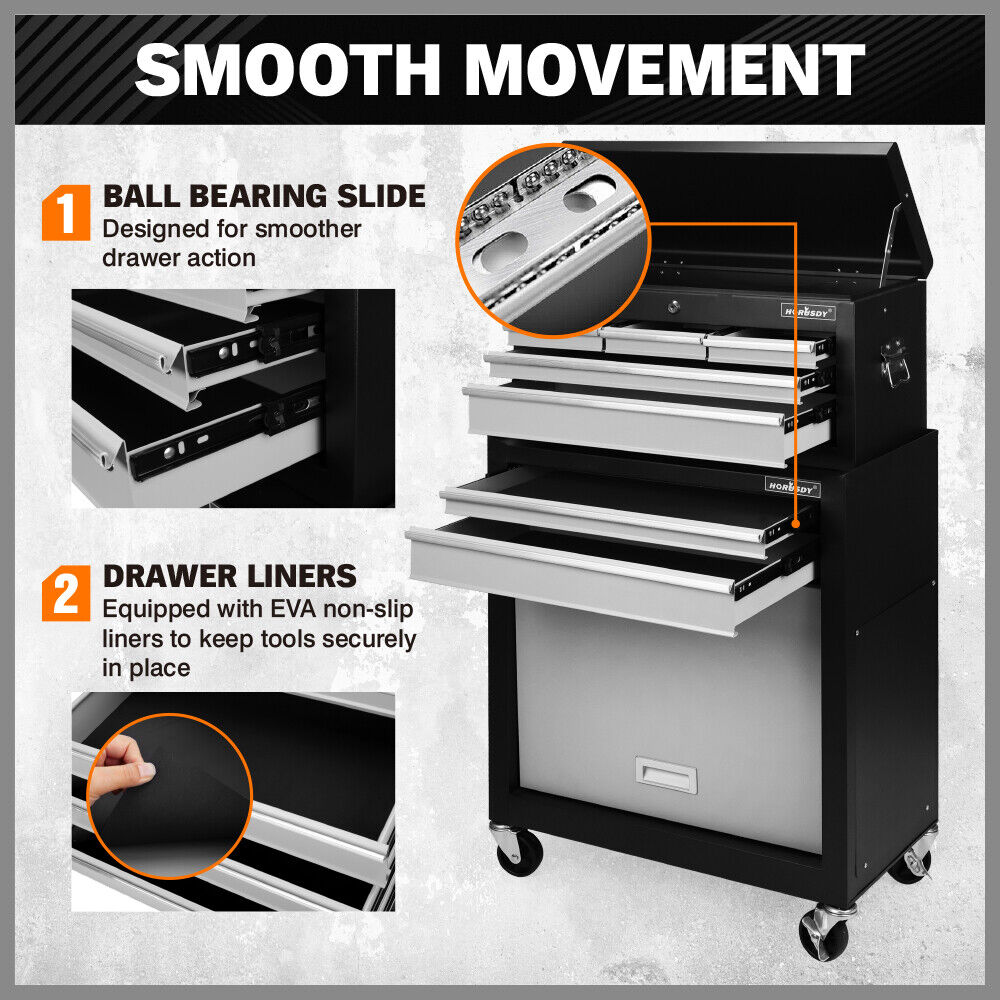HORUSDY 7 Drawer Tool Box Trolley Cabinet Storage Cart Garage