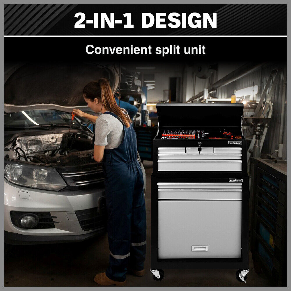 HORUSDY 7 Drawer Tool Box Trolley Cabinet Storage Cart Garage